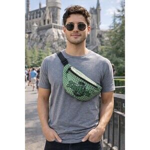 Harry Potter Slytherin Fanny Pack Mens Waist Bag Green Checkered Logo Belt Bag